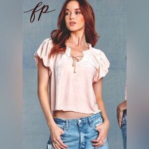 Free People Terese Velvet Top Pink Tint Size S
